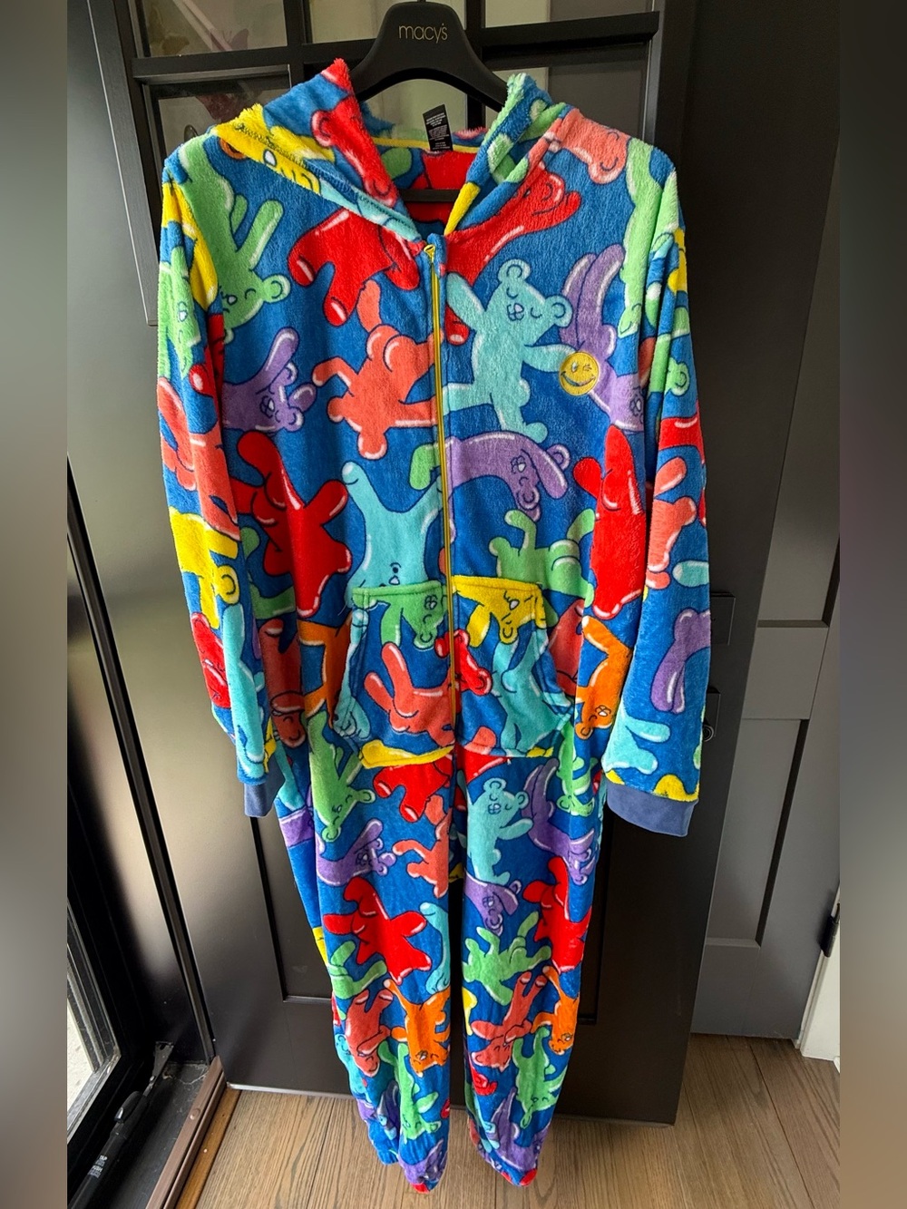 Joe Boxer Multicolor Plush Hooded Onesie - Bright Bear Print